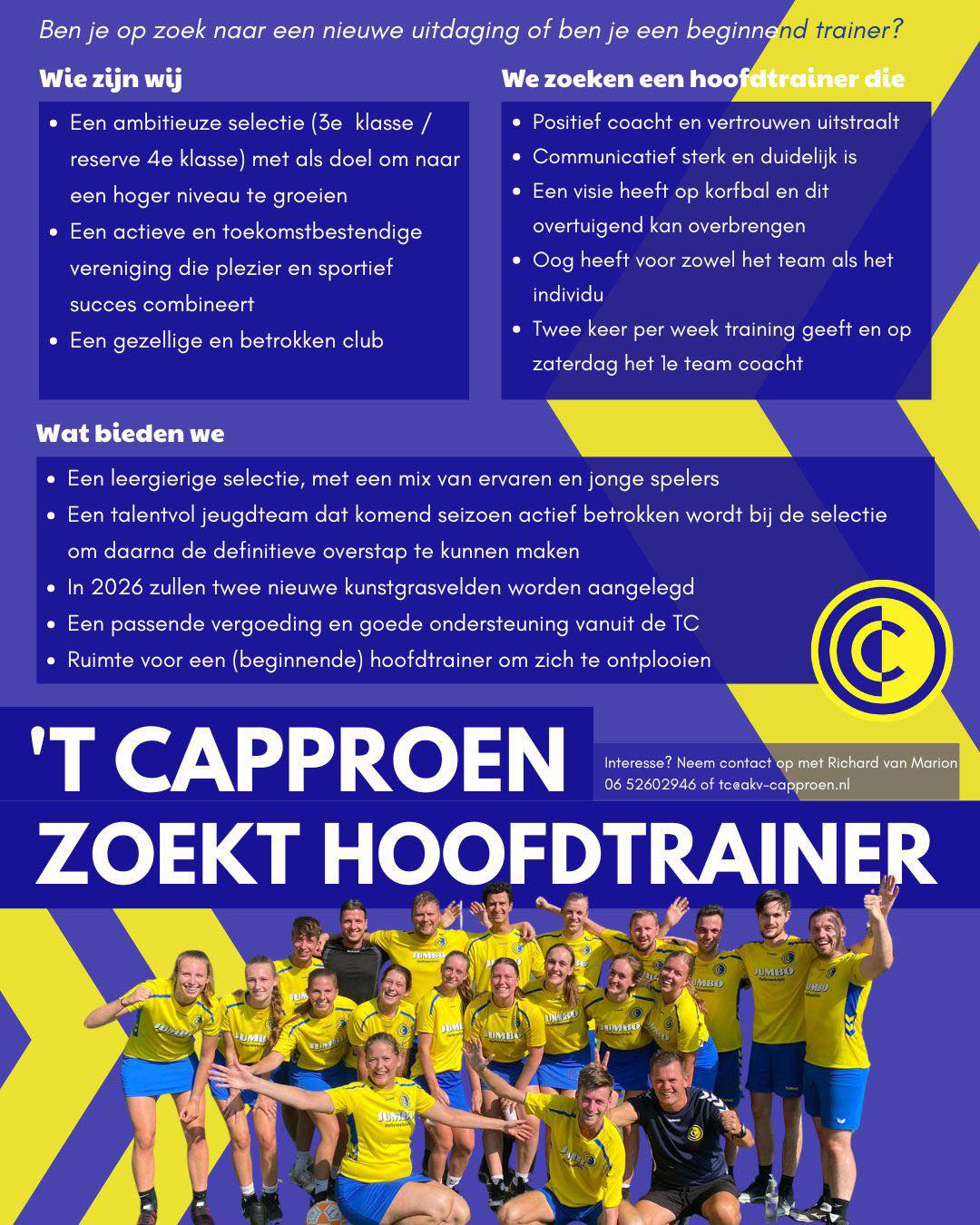 'T Caproen zoekt Hoofdtrainer